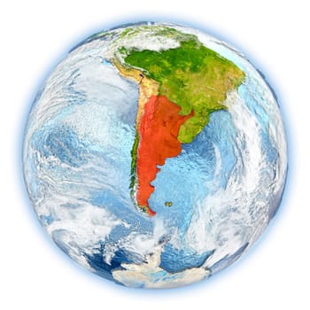Argentina highlighted in red on planet Earth. 3D illustration isolated on white background. Elements of this image furnished by NASA.