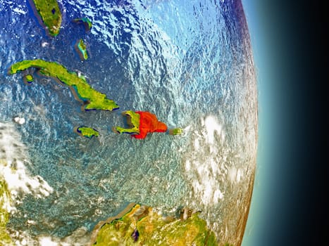 Model of Dominican Republic from Earth's orbit in space. 3D illustration with highly detailed realistic planet surface and clouds in the atmosphere. Elements of this image furnished by NASA.