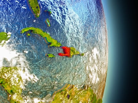 Model of Haiti from Earth's orbit in space. 3D illustration with highly detailed realistic planet surface and clouds in the atmosphere. Elements of this image furnished by NASA.