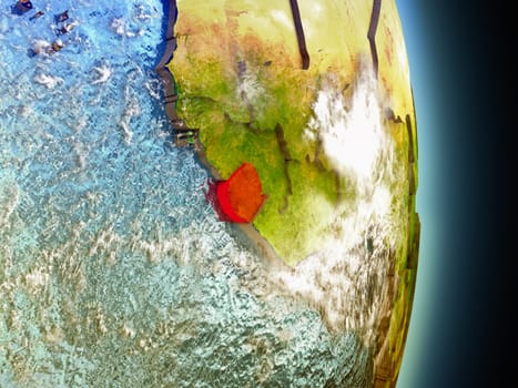 Model of Sierra Leone from Earth's orbit in space. 3D illustration with highly detailed realistic planet surface and clouds in the atmosphere. Elements of this image furnished by NASA.