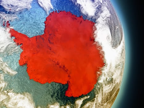 Model of Antarctica from Earth's orbit in space. 3D illustration with highly detailed realistic planet surface and clouds in the atmosphere. Elements of this image furnished by NASA.