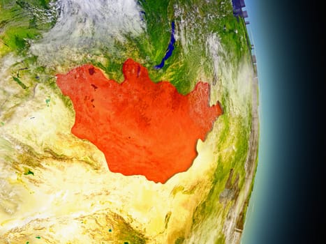 Model of Mongolia from Earth's orbit in space. 3D illustration with highly detailed realistic planet surface and clouds in the atmosphere. Elements of this image furnished by NASA.
