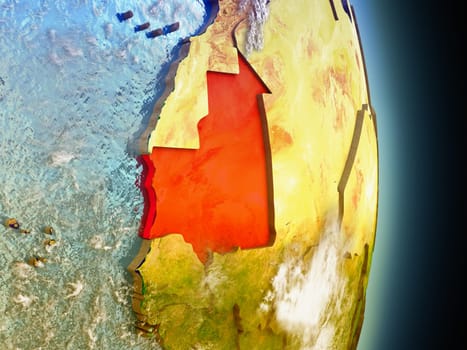 Model of Mauritania from Earth's orbit in space. 3D illustration with highly detailed realistic planet surface and clouds in the atmosphere. Elements of this image furnished by NASA.