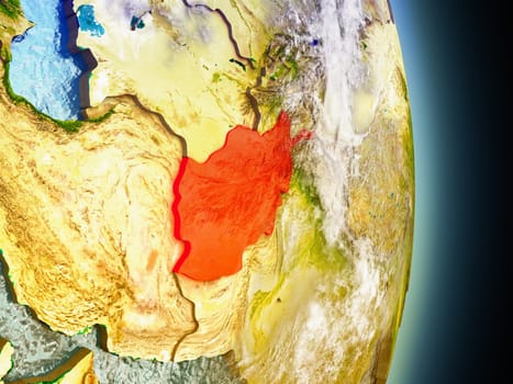 Model of Afghanistan from Earth's orbit in space. 3D illustration with highly detailed realistic planet surface and clouds in the atmosphere. Elements of this image furnished by NASA.