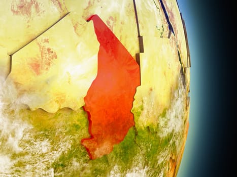 Model of Chad from Earth's orbit in space. 3D illustration with highly detailed realistic planet surface and clouds in the atmosphere. Elements of this image furnished by NASA.