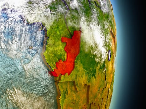 Model of Congo from Earth's orbit in space. 3D illustration with highly detailed realistic planet surface and clouds in the atmosphere. Elements of this image furnished by NASA.