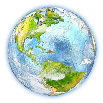 Dominican Republic highlighted in red on planet Earth. 3D illustration isolated on white background. Elements of this image furnished by NASA.