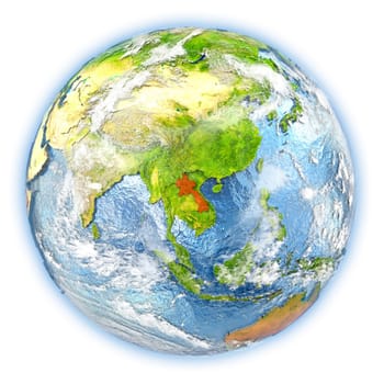 Laos highlighted in red on planet Earth. 3D illustration isolated on white background. Elements of this image furnished by NASA.