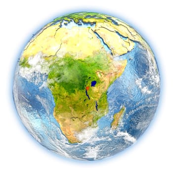 Burundi highlighted in red on planet Earth. 3D illustration isolated on white background. Elements of this image furnished by NASA.