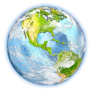 Belize highlighted in red on planet Earth. 3D illustration isolated on white background. Elements of this image furnished by NASA.