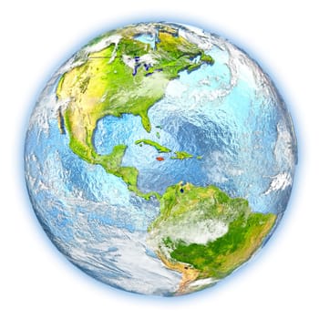 Jamaica highlighted in red on planet Earth. 3D illustration isolated on white background. Elements of this image furnished by NASA.