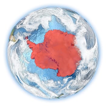 Antarctica highlighted in red on planet Earth. 3D illustration isolated on white background. Elements of this image furnished by NASA.