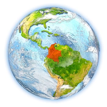 Colombia highlighted in red on planet Earth. 3D illustration isolated on white background. Elements of this image furnished by NASA.