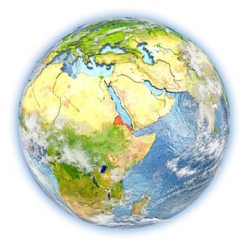 Eritrea highlighted in red on planet Earth. 3D illustration isolated on white background. Elements of this image furnished by NASA.