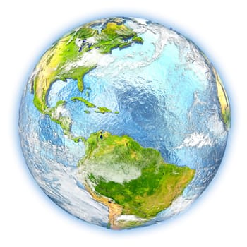 Caribbean highlighted in red on planet Earth. 3D illustration isolated on white background. Elements of this image furnished by NASA.