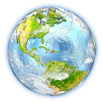 Haiti highlighted in red on planet Earth. 3D illustration isolated on white background. Elements of this image furnished by NASA.