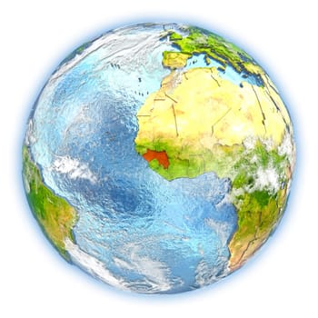 Guinea highlighted in red on planet Earth. 3D illustration isolated on white background. Elements of this image furnished by NASA.