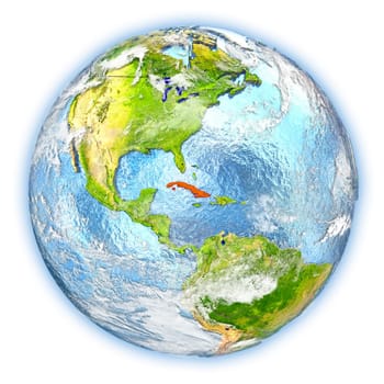 Cuba highlighted in red on planet Earth. 3D illustration isolated on white background. Elements of this image furnished by NASA.