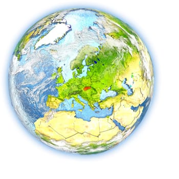 Slovakia highlighted in red on planet Earth. 3D illustration isolated on white background. Elements of this image furnished by NASA.