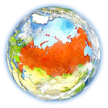 Russia highlighted in red on planet Earth. 3D illustration isolated on white background. Elements of this image furnished by NASA.