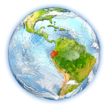 Ecuador highlighted in red on planet Earth. 3D illustration isolated on white background. Elements of this image furnished by NASA.