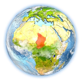 Chad highlighted in red on planet Earth. 3D illustration isolated on white background. Elements of this image furnished by NASA.