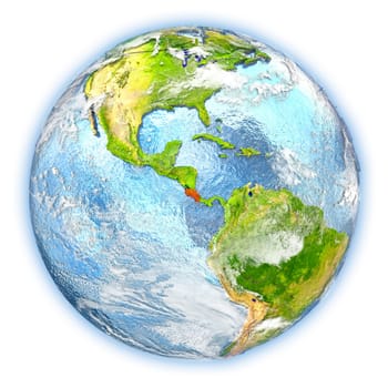Costa Rica highlighted in red on planet Earth. 3D illustration isolated on white background. Elements of this image furnished by NASA.