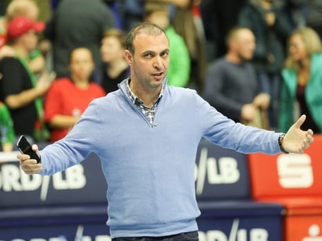 DHB Vice President and Manager Füchse Berlin Bob Hanning at the DKB Handball-Bundesliga-Punktspiel 2016-2017,SC Magdeburg vs Füchse Berlin