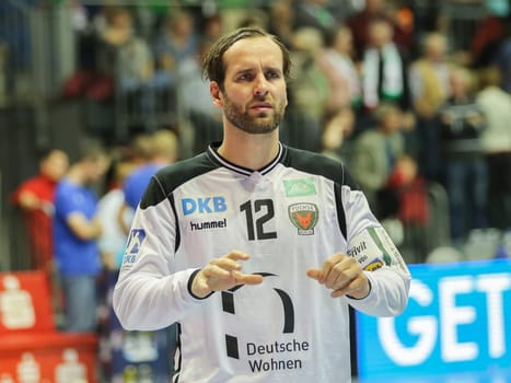 Goalkeeper Silvio Heinevetter (Füchse Berlin) at the DKB Handball-Bundesliga-Punktspiel 2016-2017,SC Magdeburg vs Füchse Berlin