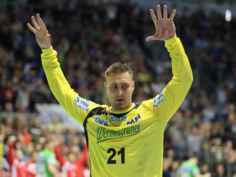 Goalkeeper Dario Quenstedt (SC Magdeburg) at the DKB Handball-Bundesliga-Punktspiel 2016-2017,SC Magdeburg against Füchse Berlin
