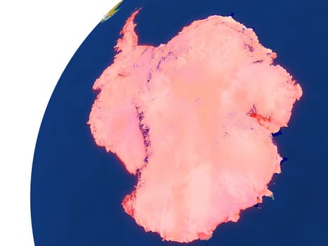Antarctica highlighted in red as seen from Earth's orbit in space. 3D illustration with highly detailed realistic planet surface. Elements of this image furnished by NASA.