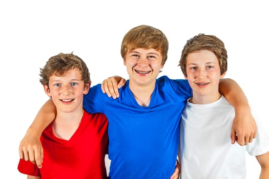 three happy joyful friends enjoy life