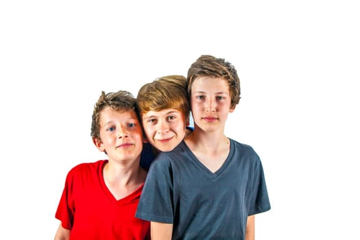 three happy joyful friends enjoy life