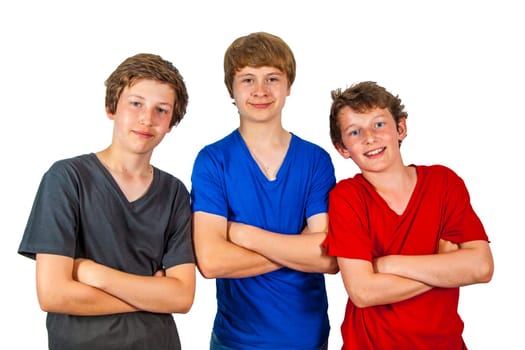 three happy joyful friends enjoy life