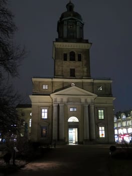 one big cathedral in gothenburg city in the nigth
