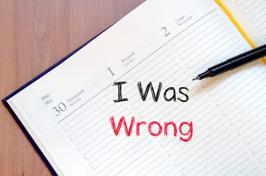 I was wrong text concept write on notebook