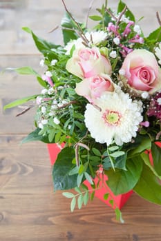 Colourful bouquet of flowers with pink roses and gerbera