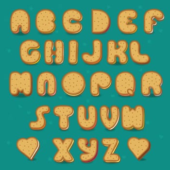 Cookies Alphabet. Vintage style. Sweet font. Cookies with colorful filling. Illustration.