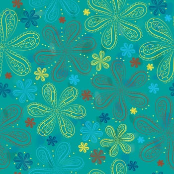 Blue and yellow flowers with watercolor background. illustration. Blue floral seamless pattern.