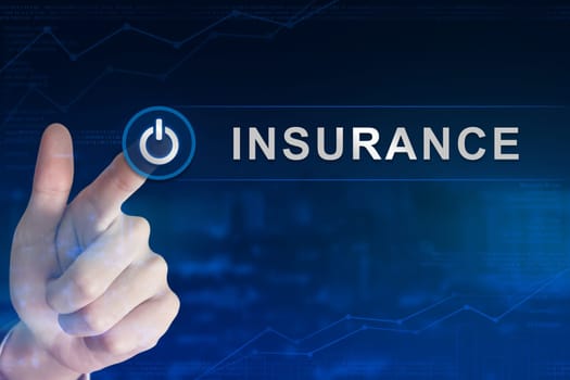 double exposure business hand clicking insurance button with blurred background