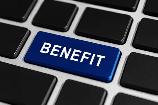 benefit blue button on keyboard, business concept