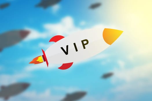 group of VIP or very important person flat design rocket with blurred background and soft light effect