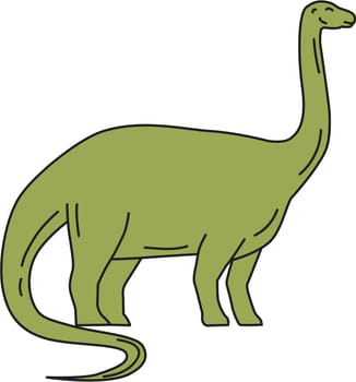 Mono line style illustration of a Brontosaurus meaning "thunder lizard, a genus of gigantic quadruped sauropod dinosaurs that lived in the late Jurrasic epoch viewed from the side set on isolated white background."