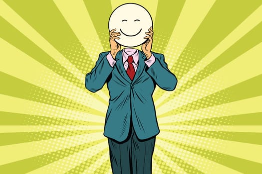 Joy smile. Man smiley Emoji face. Vintage pop art retro comic book vector illustration