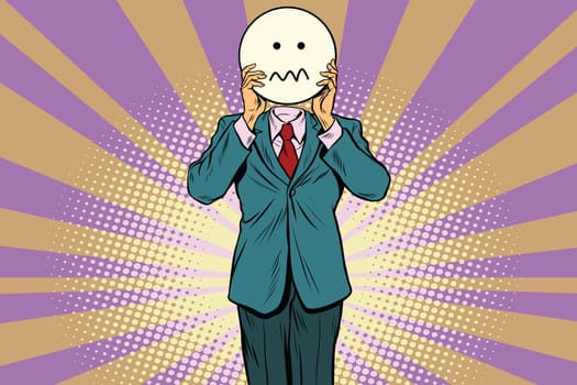 nervous skepticism Man smiley Emoji face. Vintage pop art retro comic book vector illustration