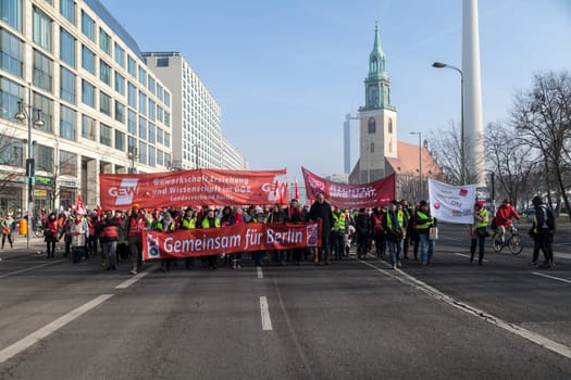 Strike of the public sector (schools,day-care centres,offices) in Berlin at Alexanderplatz on 12.02.2017