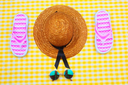Beach Time Summer Travel Kit featuring sleepers, bikini, radio, sun lotion, lotion, hat & camera