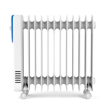 Oil-filled radiator heater on white background