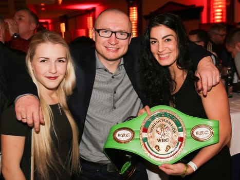 Boxer Fabiana Bytyqi,Coach Lukas Konecny and Boxer Lucie Sedlackova (Team Czech Republic) at the SES Boxgala on 04.02.2017 at the Maritim-Hotel Magdeburg