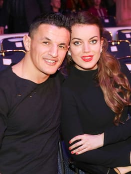 Super middleweight boxer Robin Krasniqi with girlfriend at the SES Boxgala on 04.02.2017 at the Maritim-Hotel Magdeburg